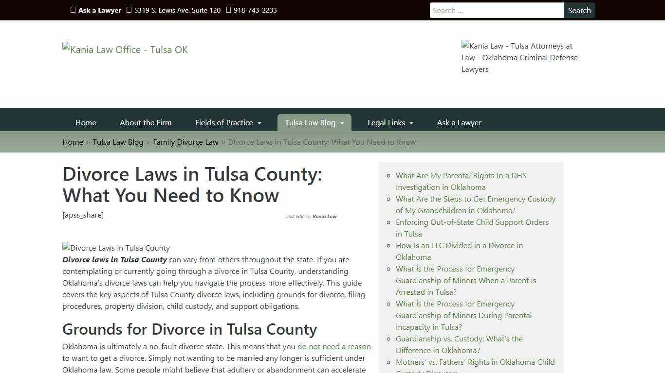 Divorce Laws in Tulsa County - Tulsa County Family Law Attorneys - Kania Law Office -